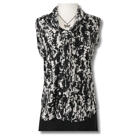 CALVIN KLEIN Black and white abstract ikat print sleeveless blouse XS SMALL top - Picture 1 of 14